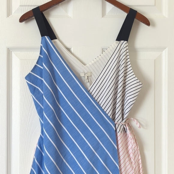 Joie Editha Striped Colorblock Sleeveless V-neck A-Line Mini Wrap Dress Medium - Picture 2 of 16